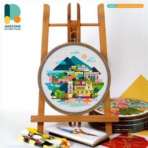 Positano, Italy, Europe Cross Stitch Pattern and Kit: Modern Cross Stitch Needlework Art for Embroidery Lovers, CS1185