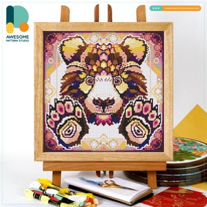 Mandala Bear Cross Stitch Pattern and Kit - Modern Needlework Art with PDF Pattern and Simple Cross Stitch Instructions, CS439 CS439-1(120 x 120)