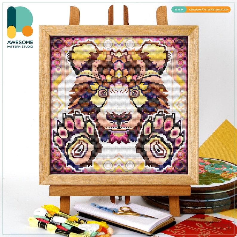 Mandala Bear Cross Stitch Pattern and Kit - Modern Needlework Art with PDF Pattern and Simple Cross Stitch Instructions, CS439 CS439-1(120 x 120)