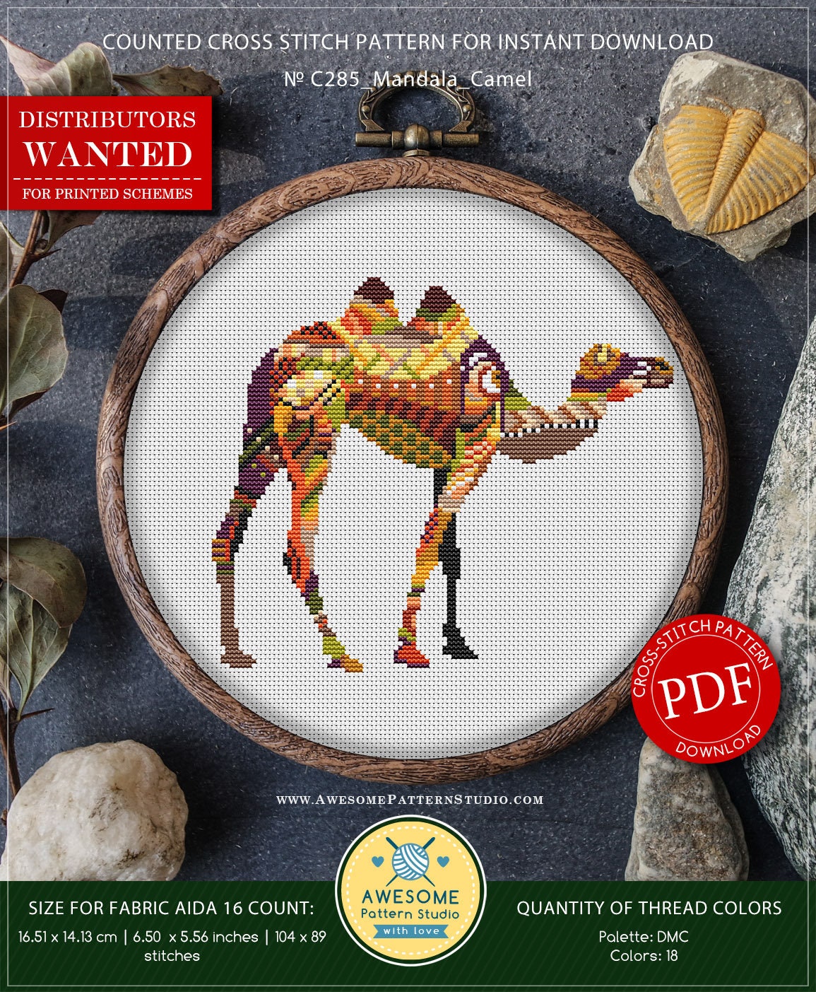 Mandala Camel P285 Embroidery Cross Stitch Pattern Instant Etsy
