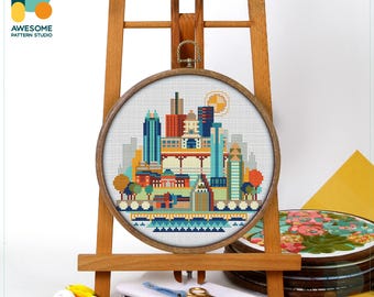 Austin, USA, America Cross Stitch Pattern and Kit: Modern Cross Stitch Needlework Art for Hoop Art Enthusiasts, CS100