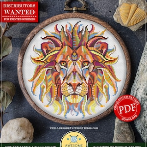 Mandala Lion #P222 Wzór haftu krzyżykowego do natychmiastowego pobrania | Zestawy do haftu krzyżykowego | Zestawy do haftu krzyżykowego | Wzory do haftu