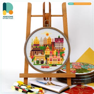 Pilsen, Czech Republic, Europe Cross Stitch Pattern and Kit  Modern Needlework Art for DIY Embroidery Sampler, CS1608