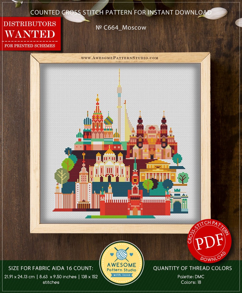 Moscow Russia P664 PDF Cross Stitch Pattern Embroidery Etsy