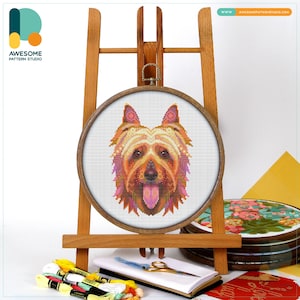 Mandala Silky Terrier Cross Stitch Kit and Pattern - Modern Needlework Art Embroidery Sampler, CS2139