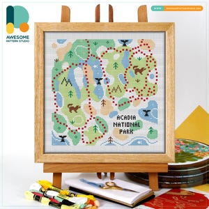 Acadia National Park, Maine USA, America Cross Stitch Kit and Pattern - Modern Needlework Art, Embroidery Sampler, CS2794