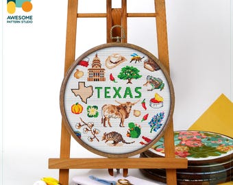 Texas, USA Collection Cross Stitch Pattern and Kit: Modern Embroidery Sampler for Needlework Art Enthusiasts, CS1856