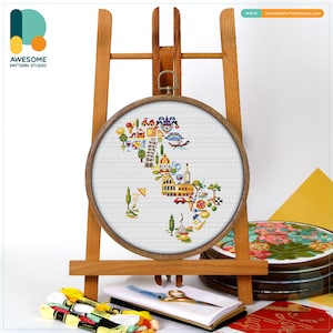 Patrón y kit de punto de cruz "Iconos de Italia": Arte moderno de bordado en punto de cruz, perfecto para muestrarios de bordado o decoración artística de bastidor, CS848