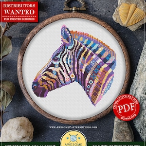 Mandala Zebra #P568 Cross Stitch Embroidery PDF Pattern Download | Cross Stitch Kits | Embroidery Kits | Embroidery Designs