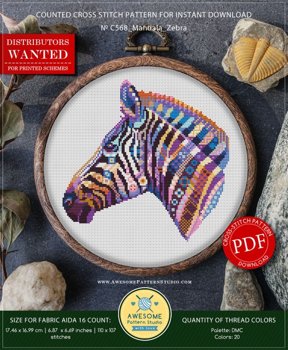 Mandala Zebra P568 Cross Stitch Embroidery Pdf Pattern Etsy