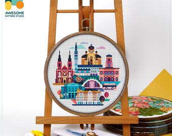 Czestochowa, Poland, Europe Cross Stitch Pattern and Kit: Modern Needlework Art, PDF Pattern and Hand Embroidery Sampler, CS1548