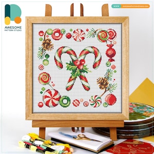 Christmas Candy Cane Cross Stitch Pattern and Kit: Modern Needlework Art for Festive Embroidery Sampler Enthusiasts, CS1379