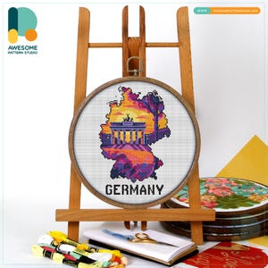 Brandenburg Gate, Germany, Berlin Map Cross Stitch Pattern and Kit: Modern Needlework Art Embroidery Sampler, CS2555
