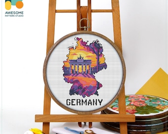 Brandenburg Gate, Germany, Berlin Map Cross Stitch Pattern and Kit: Modern Needlework Art Embroidery Sampler, CS2555