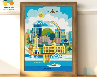 Honolulu, USA Diamond Painting Kit – Modern 5d Diamond Painting Art for Mosaic Kit Lovers, DS085