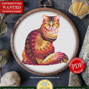 Mandala Cat #P581 Embroidery Cross Stitch PDF Pattern Download | Cross Stitch Patterns | Needlepoint Kits | Cross Pattern | Stitch Patterns