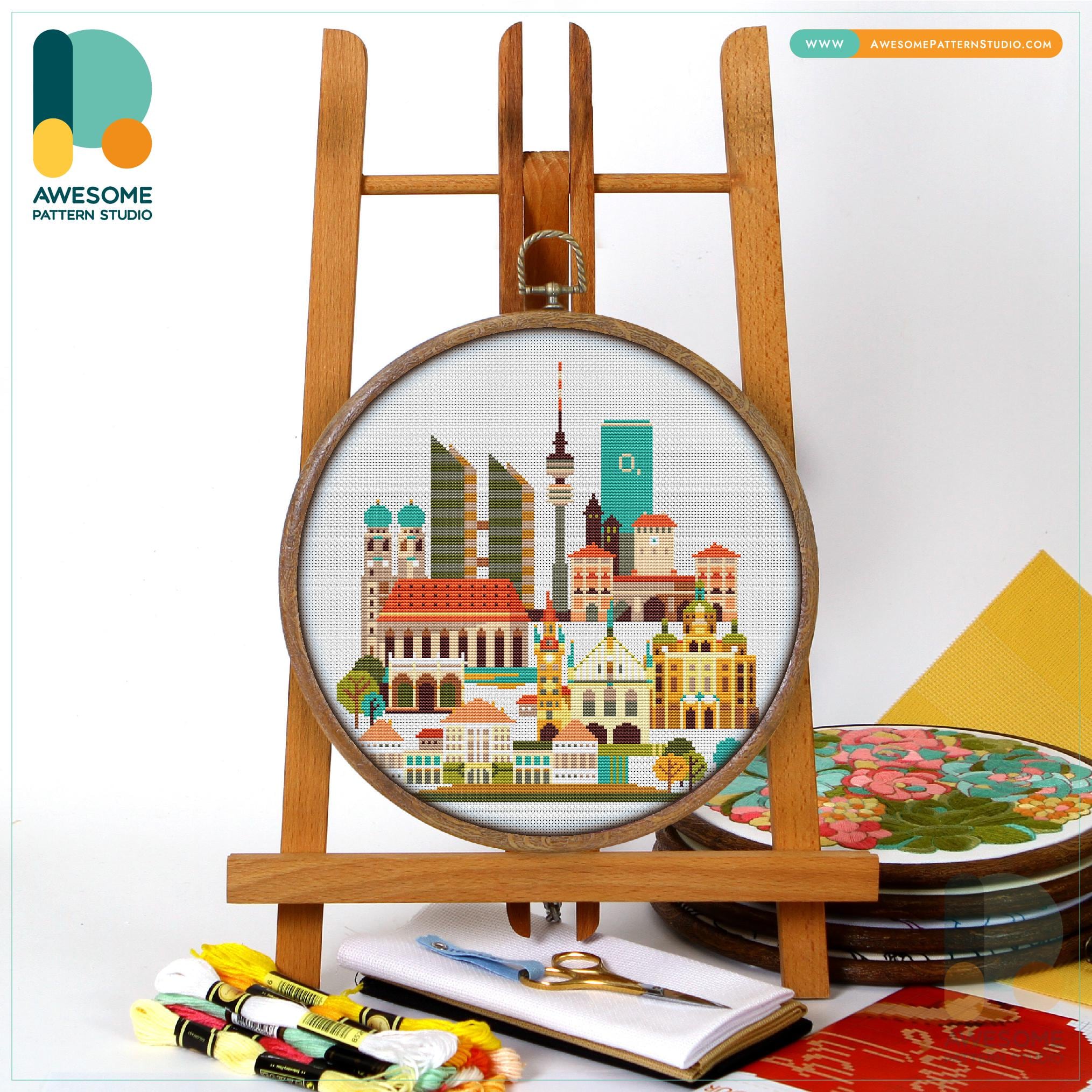 Munich, Germany, Europe Cross Stitch Pattern and Kit - Modern