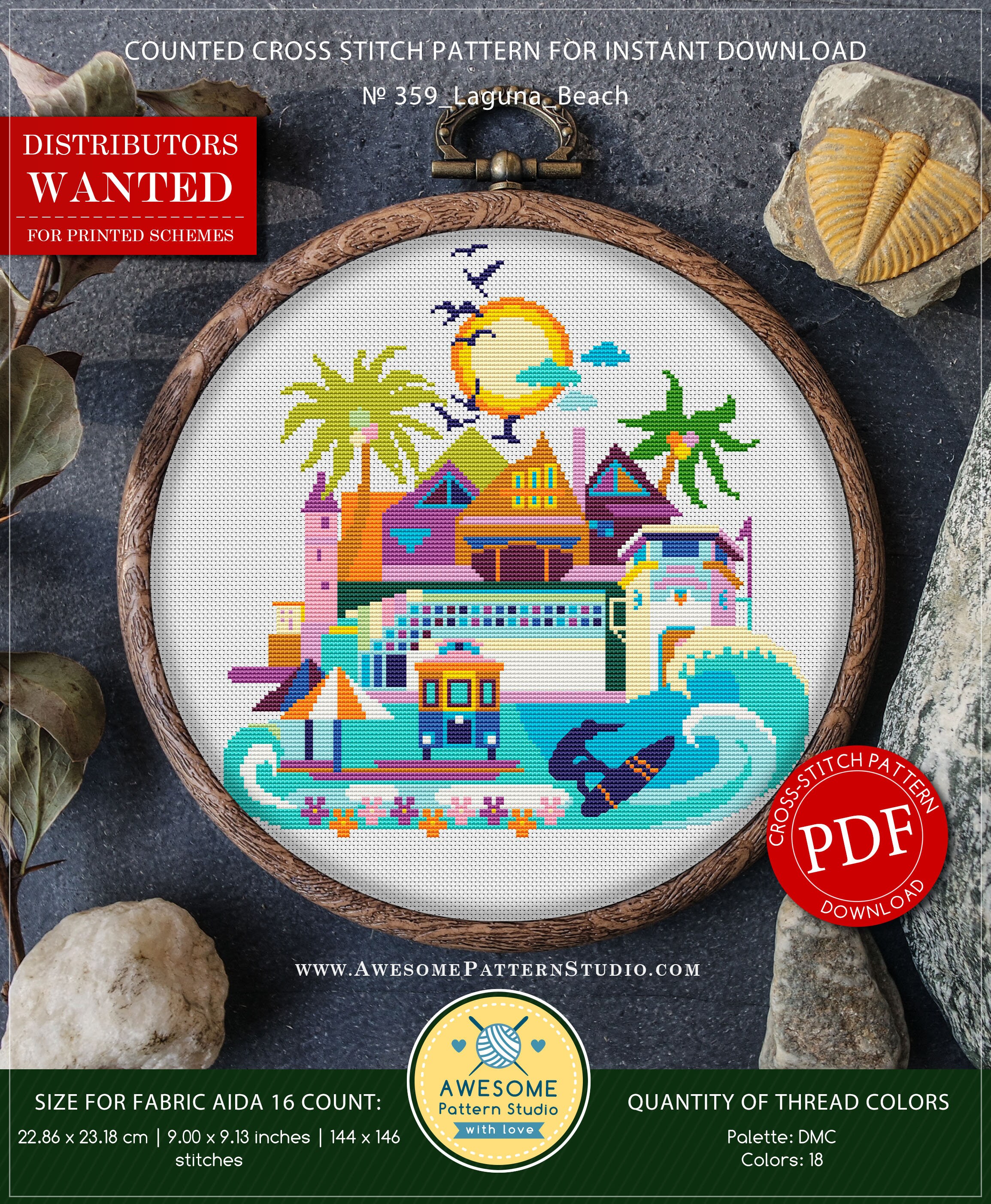 Laguna Beach P359 Embroidery Cross Stitch PDF Pattern Etsy