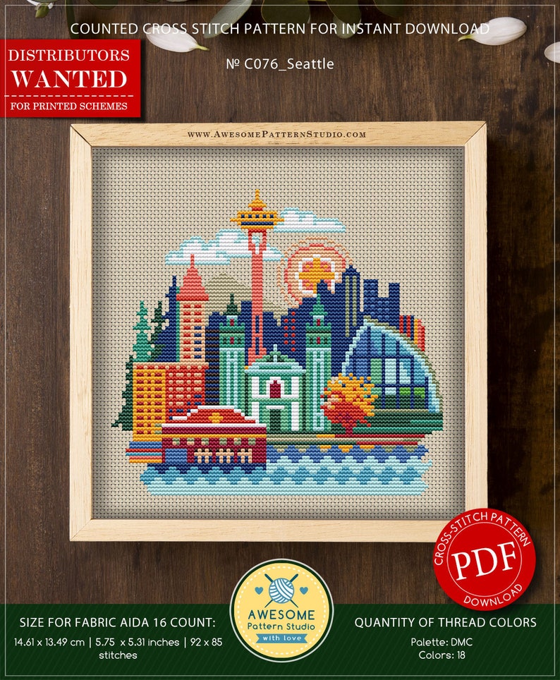 Seattle P076 Embroidery Cross Stitch Pattern Instant Download Etsy