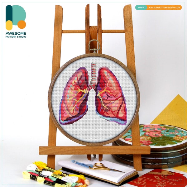 Human Body Lungs CS1086, Counted Cross Stitch Pattern KIT and PDF | Pdf Pattern Download | Embroidery Kits | Pdf Pattern Download