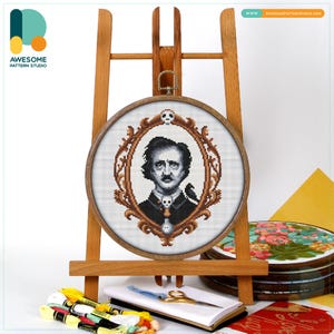 Edgar Allan Poe Portrait Cross Stitch Pattern and Kit - Modern Needlework Art Embroidery Sampler, CS1983 CS1983(91 x 115)