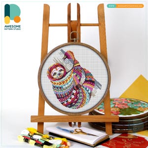 Mandala Sloth Cross Stitch Pattern and Kit - Modern Cross Stitch Fun, Perfect for Hoop Art and Needlework Art Enthusiasts, CS656