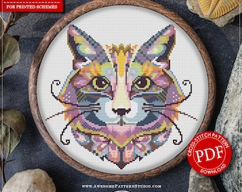 Mandala Gato #P219 - Padrão de Bordado em Ponto Cruz para Download Instantâneo | Padrões de Ponto Cruz | Bordado em Tela | Bordado em Ponto Cruz