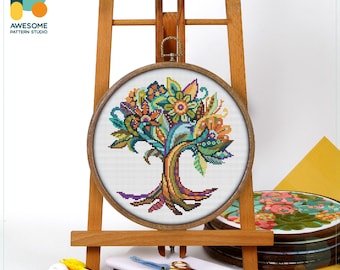 Mandala Tree of Life Cross Stitch Pattern and Kit - Modern Needlework Art, PDF Pattern for Embroidery Sampler Enthusiasts, CS256