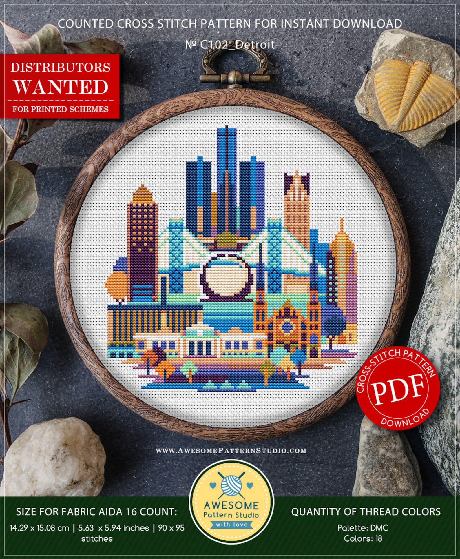 Detroit #P102 Cross Stitch Embroidery Pattern Download | Stitching ...