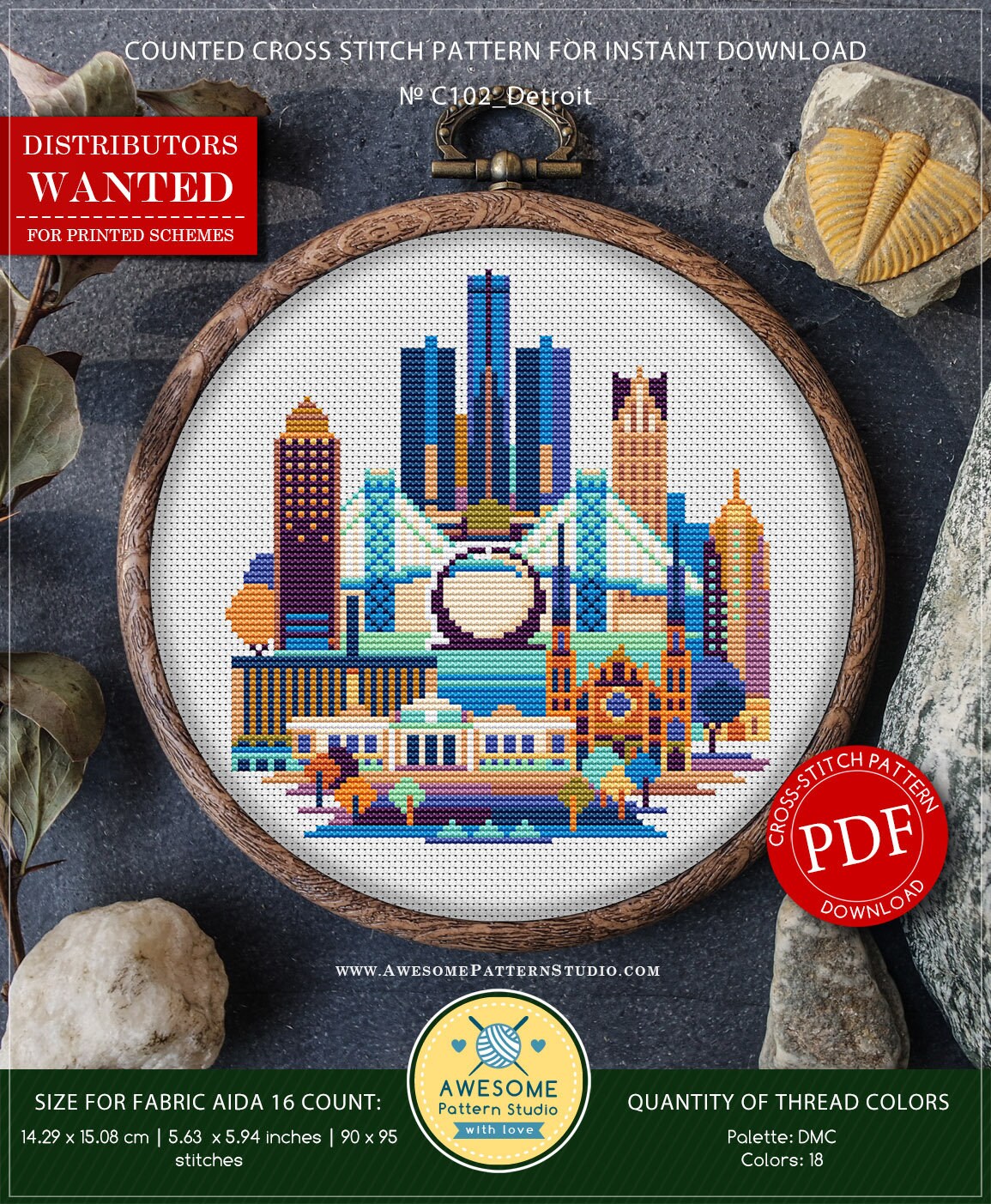 Detroit P102 Cross Stitch Embroidery Pattern Download | Etsy