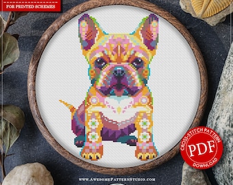 Mandala French Bulldog #P548 Cross Stitch Embroidery PDF Pattern Download | Cross Stitch Patterns | Cross Stitch World | Stitch Patterns