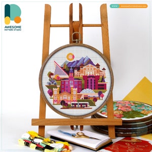 Boulder, USA, America Cross Stitch Kit and Pattern - Modern Needlework Art and Embroidery Sampler for DIY Enthusiasts, CS326