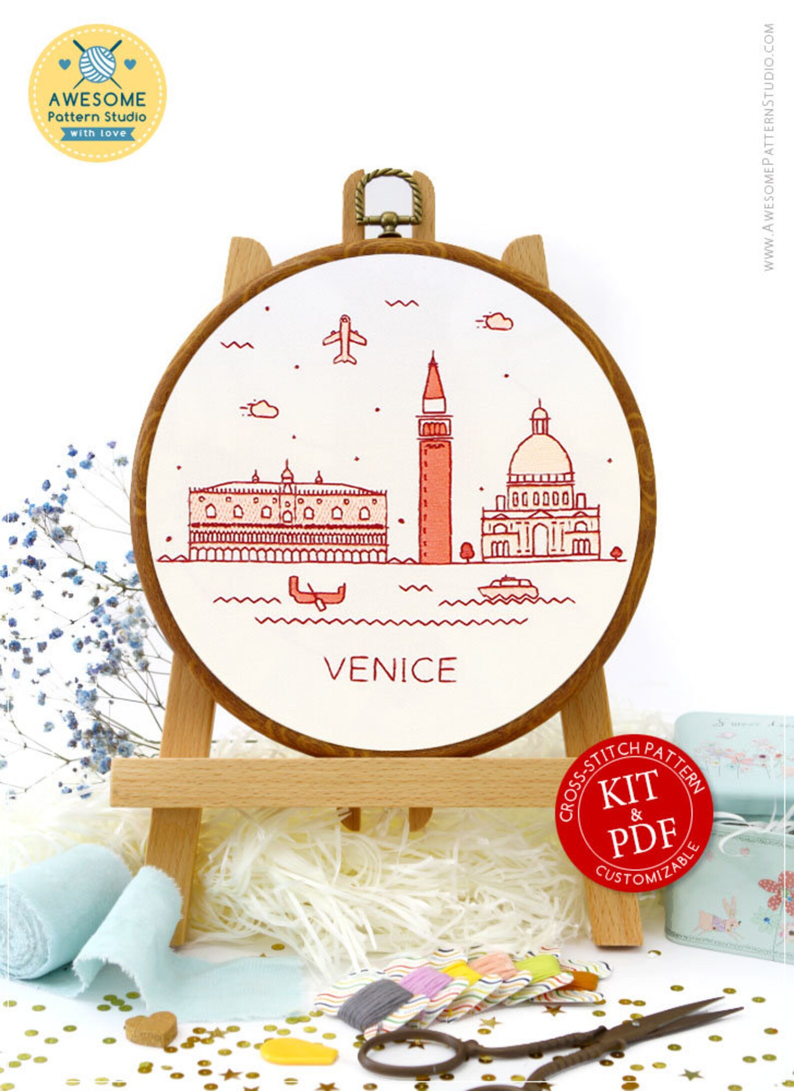 Venice italy embroidery em173 embroidery pattern kit and pdf  etsy