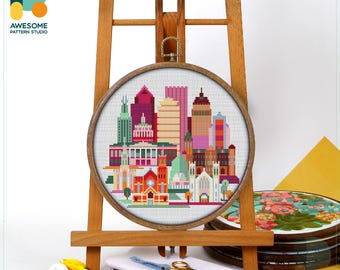 Rochester, USA, America Cross Stitch Kit and Pattern - Modern Cross Stitch Embroidery Sampler, CS951