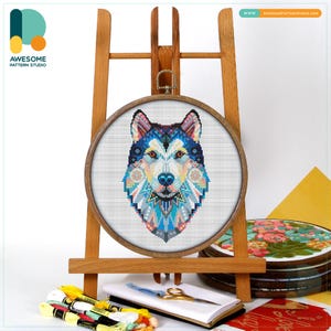 Mandala Alaskan Malamute Cross Stitch Pattern and Kit - Modern Cross Stitch Needlework Art for Animal Lovers, CS530