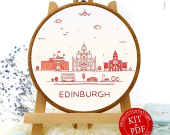 Edinburgh Scotland Embroidery EM166, Embroidery Pattern KIT and PDF | Town Embroidery | Tower Embroidery | City Embroidery Pdf