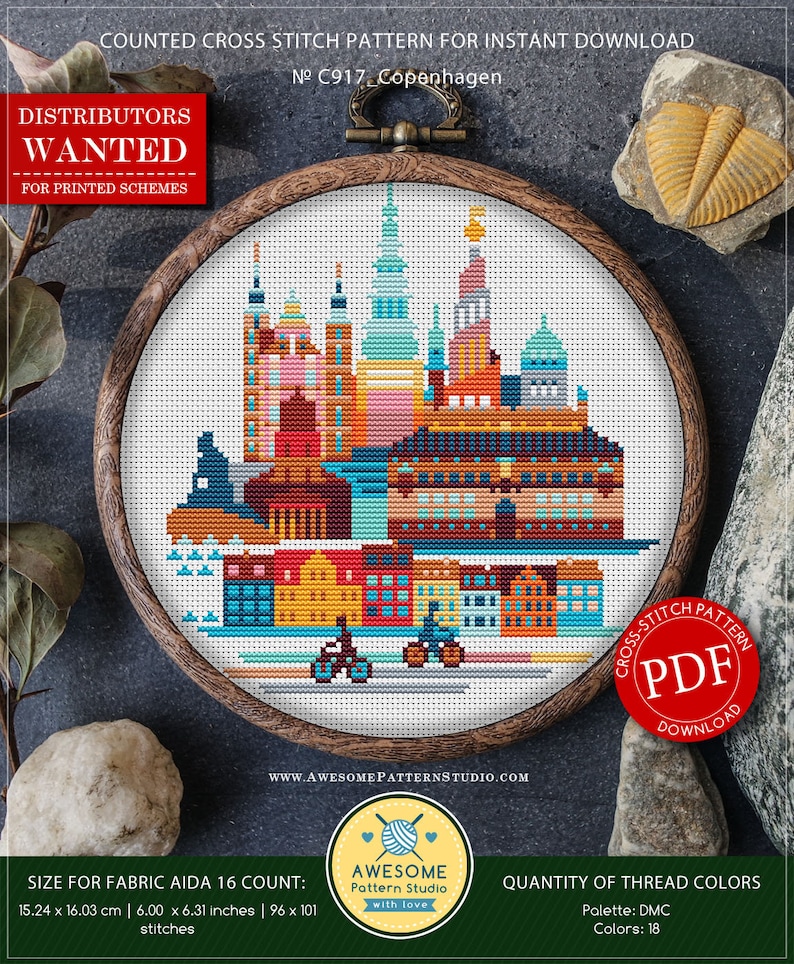 Copenhagen Denmark P917 Cross Stitch Pattern Embroidery PDF Etsy