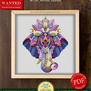 Mandala Elephant P185 Cross Stitch Embroidery PDF Pattern Download Cross Stitch Kits Embroidery Kits Embroidery Designs image 2