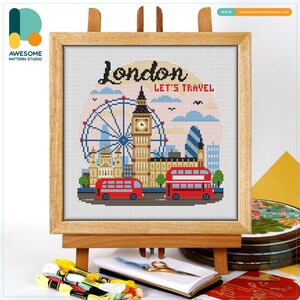London, England, UK Cross Stitch Pattern & Kit: Modern Hoop Art Embroidery Sampler, CS3187