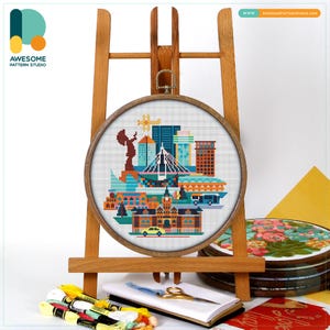 Wichita, USA, America: Cross Stitch Pattern and Kit, Modern Needlework Art, Embroidery Sampler for Creative Hoop Art, CS292