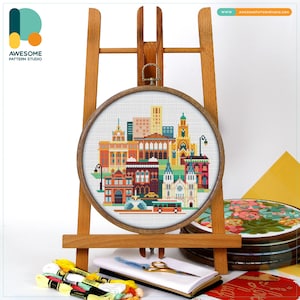 Savannah, USA, America Cross Stitch Pattern and Kit: Modern Cross Stitch Needlework Art for Hand Embroidery Enthusiasts, CS093