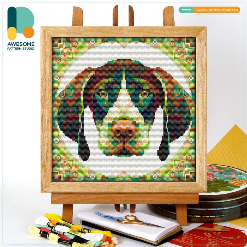 Pointer Cross Stitch Pattern and Kit: Modern Needlework Art, Simple Embroidery Sampler, CS778 CS778-1(120 x 120)