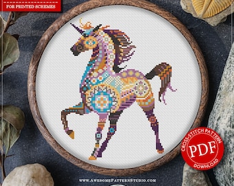 Mandala Unicorn #P553 Cross Stitch Embroidery Pattern Instant Download | Cross Stitch Kits | Cross Stitch World | Cross Pattern
