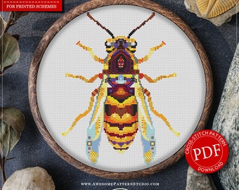 Wasp #P648 Cross Stitch Pattern Cross Stitch Pattern PDF Instant Download Stitching  Needlepoint | Embroidery Designs