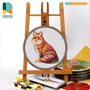 Mandala Fox Cross Stitch Kit and Pattern: Modern Needlework Art for Creative Embroidery Samplers, CS547