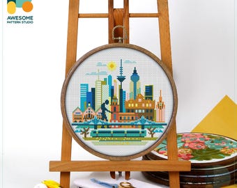 Frankfurt, Germany, Europe Cross Stitch Pattern and Kit - Modern Needlework Art and Embroidery Sampler, CS920
