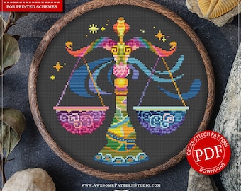 Weegschaal #P131 borduurpatroon kruissteek direct downloaden | Kruissteekpatronen | Borduurpakketten | Borduurontwerpen