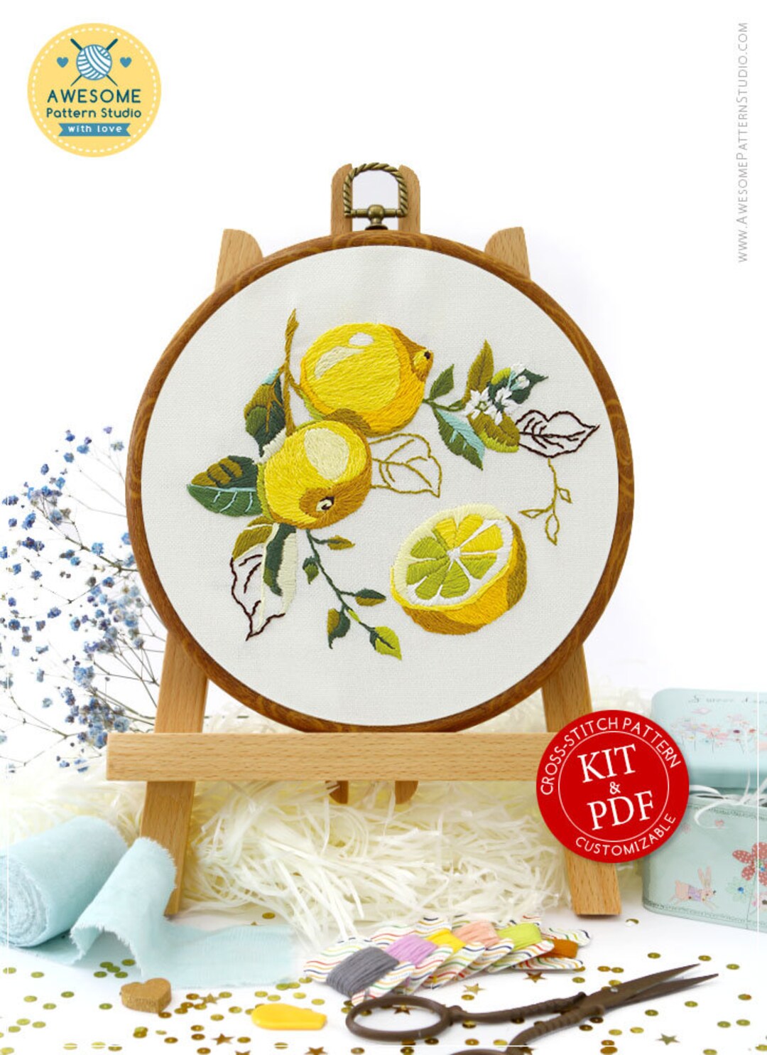 レモン刺繍キットとパターン：ボヘミアン風インテリアとモダン刺繍