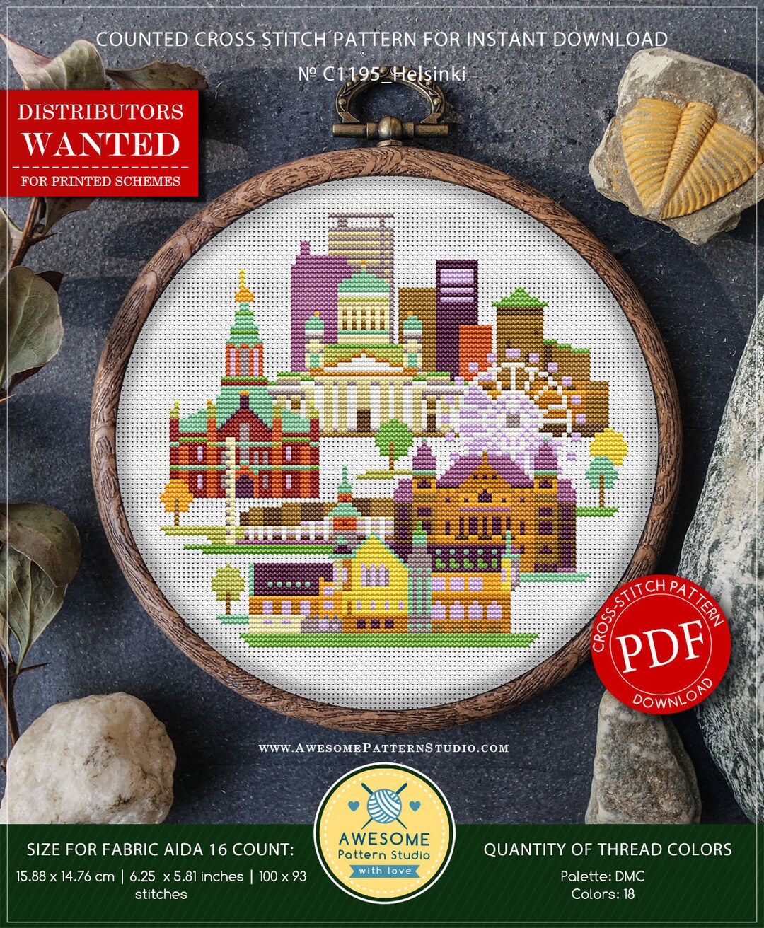Helsinki P1195 Cross Stitch Pattern Cross Stitch Pattern Instant