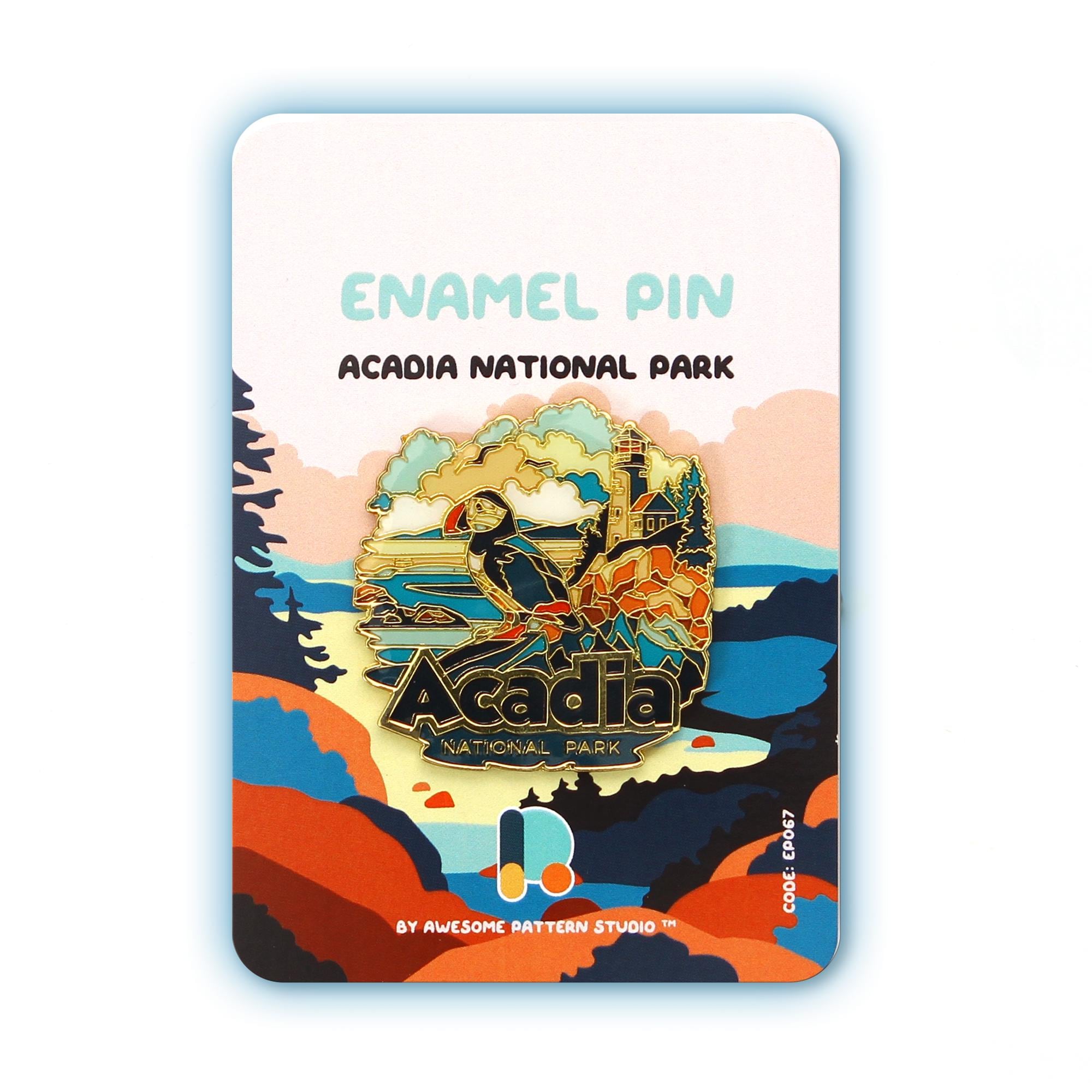 Enamel Pin - Acadia National Park. Hard Enamel Pin, Enamel Pin Display, Pinback Button, Stick Pins, Lapel Pin, Acrylic Pin, EP067